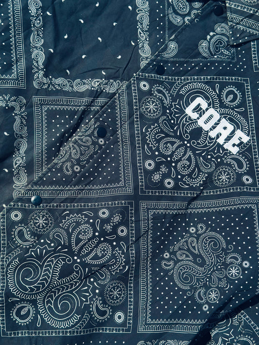 Black Bandana-Pattern Button-Up Shirt – Bold Streetwear Essential