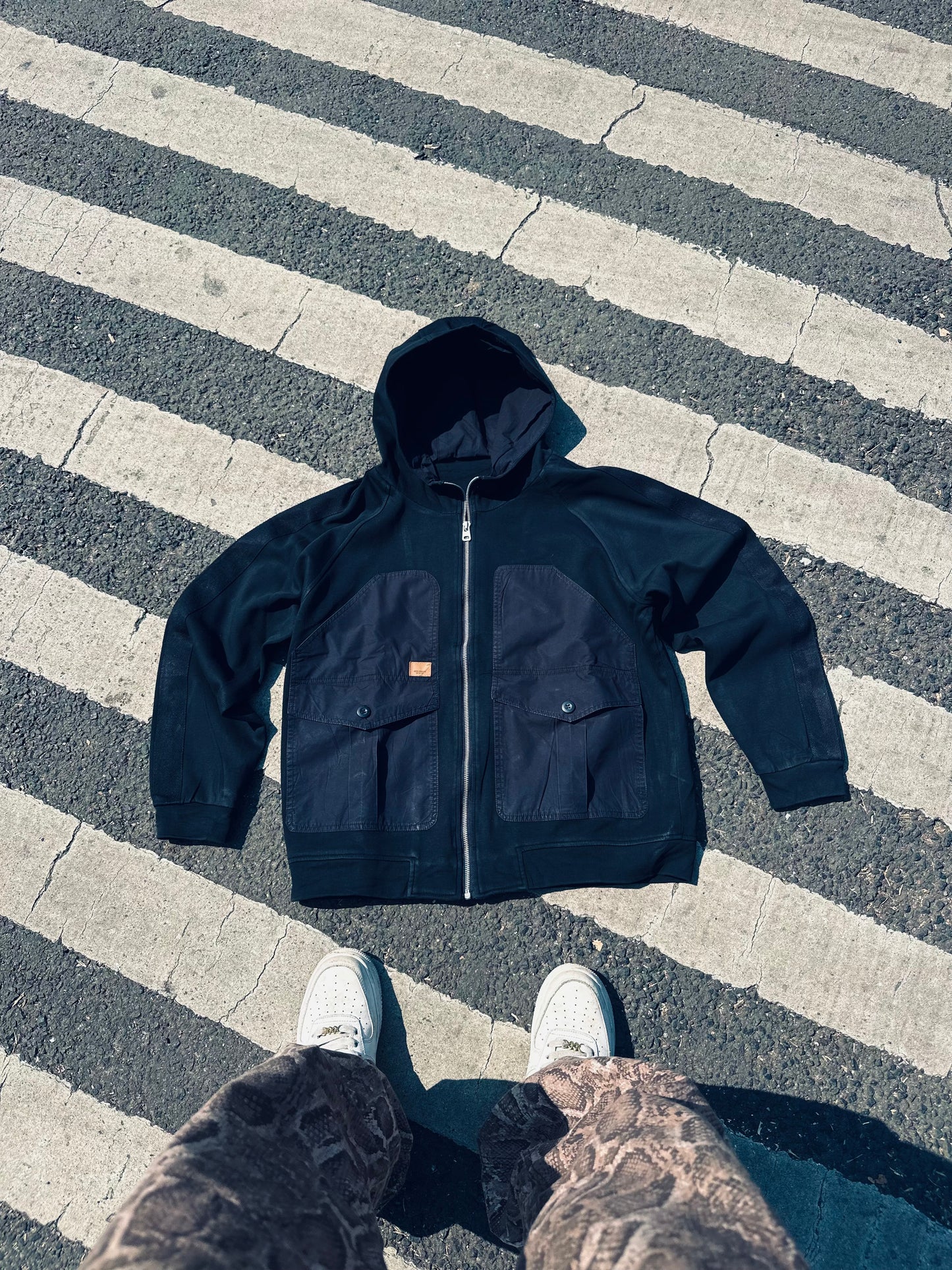 Black Utility Zip-Up Hoodie – Functional, Durable & Stylish