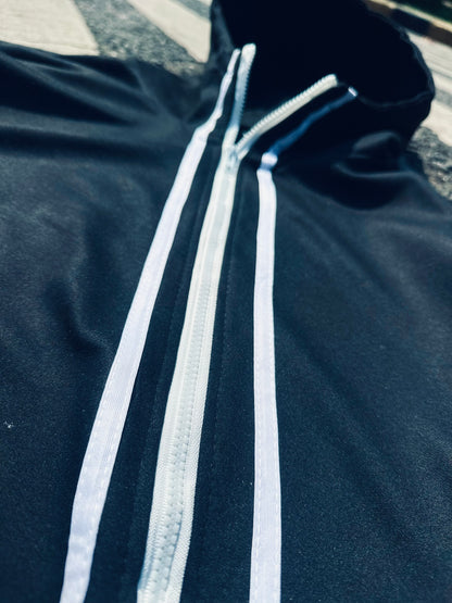 Black Athletic Hoodie with White Stripes – Stylish & Comfortable