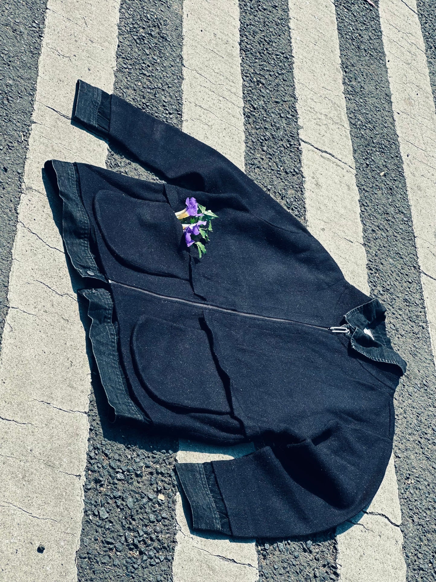 Black Zip-Up Jacket with Denim Trim – Minimal, Unique & Stylish