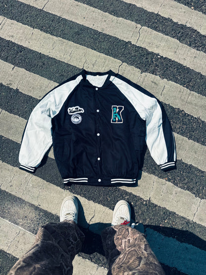 Black & White Varsity-Style Jacket – Bold, Trendy, and Comfortable