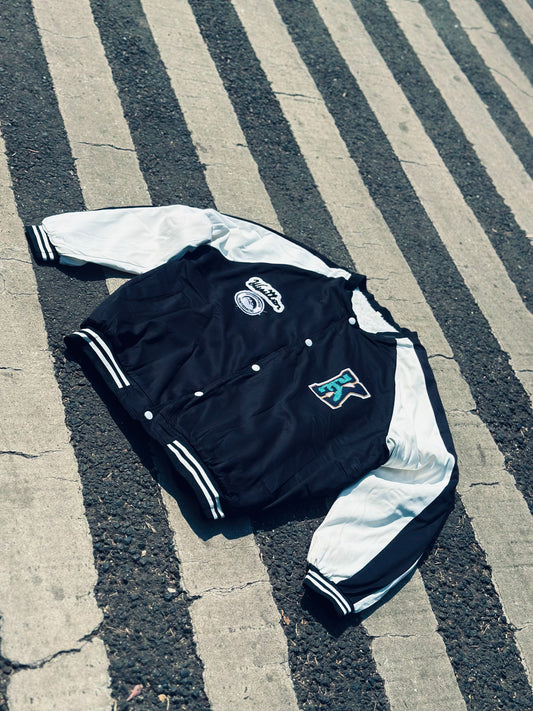 Black & White Varsity-Style Jacket – Bold, Trendy, and Comfortable
