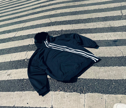 Black Athletic Hoodie with White Stripes – Stylish & Comfortable