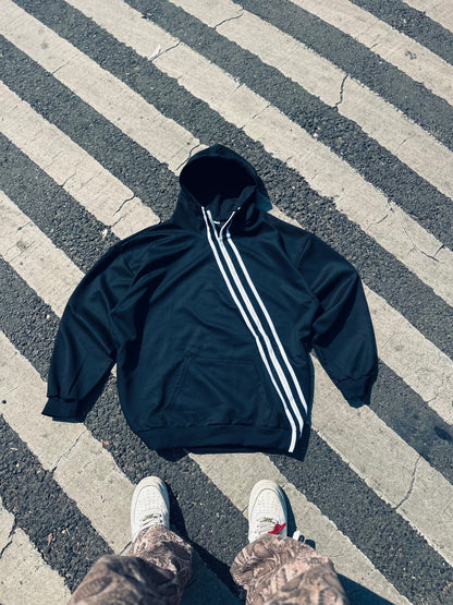 Black Athletic Hoodie with White Stripes – Stylish & Comfortable